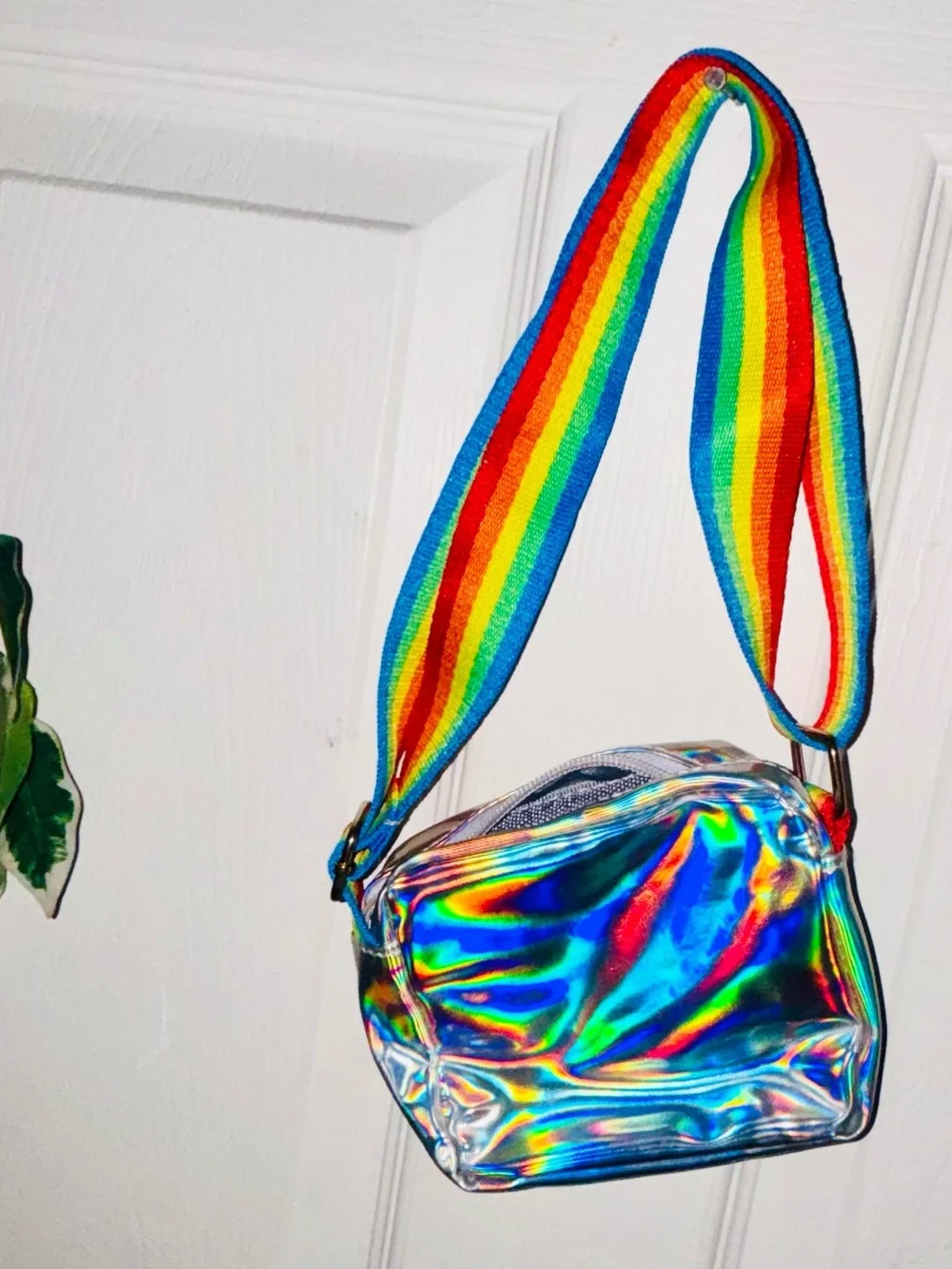 Holographic Crossbody Bag with Pink Glitter Heart